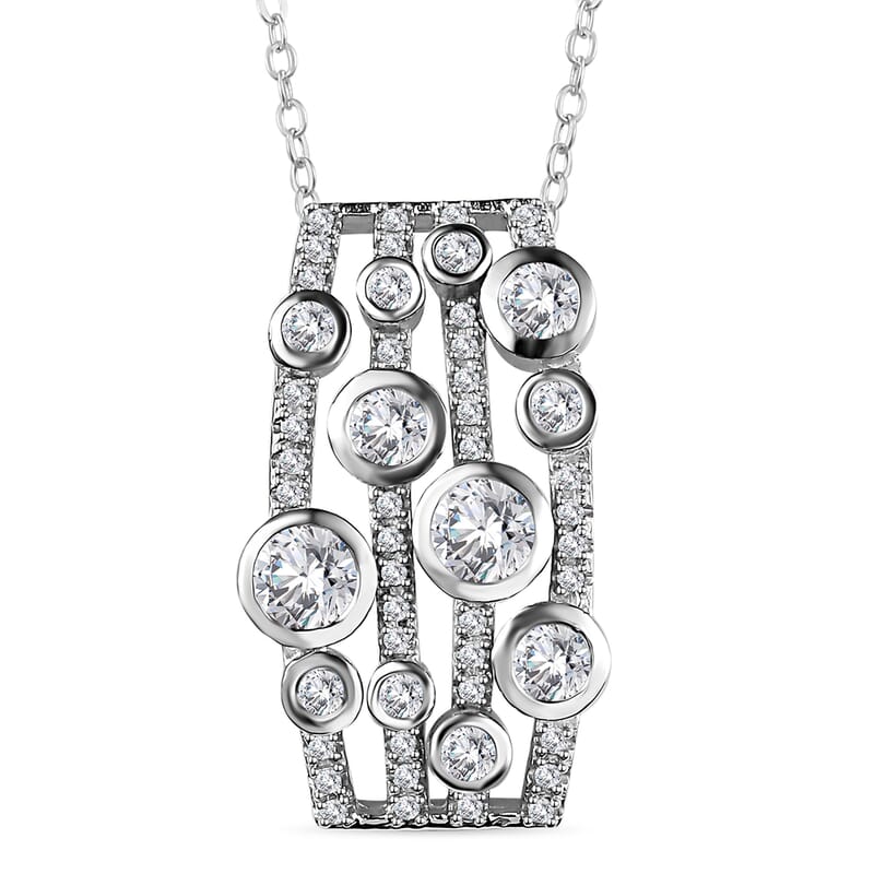 Moissanite Bubble Pendant Necklace 20 Inches in Platinum Over Sterling Silver 1.35 ctw