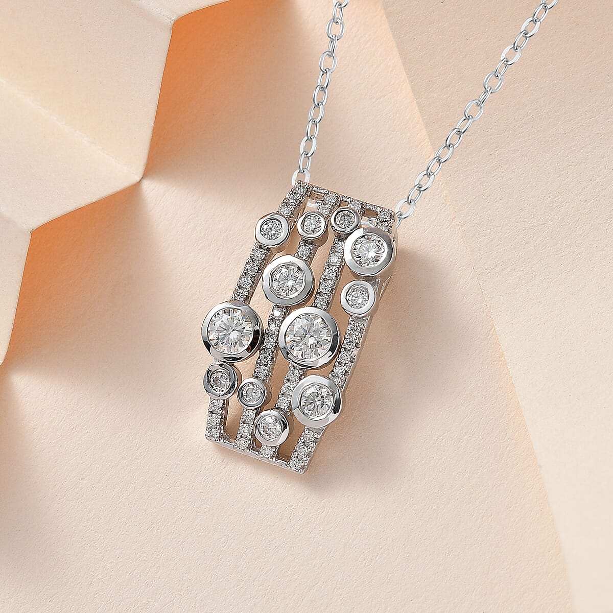 Moissanite Bubble Pendant Necklace 20 Inches in Platinum Over Sterling Silver 1.35 ctw image number 1