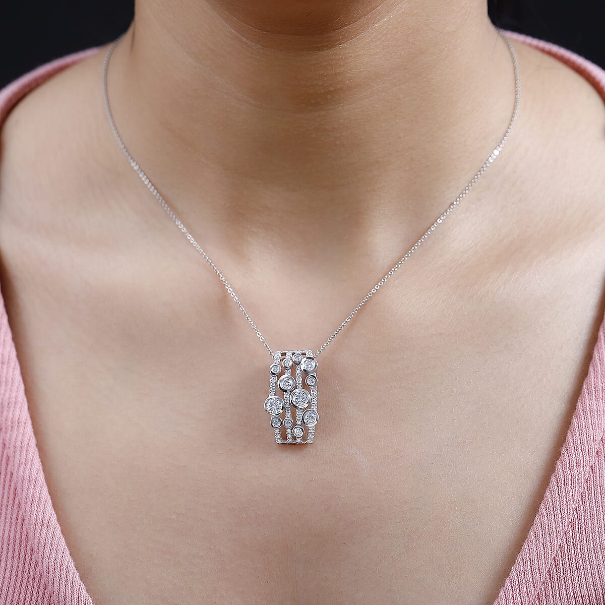 Moissanite Bubble Pendant Necklace 20 Inches in Platinum Over Sterling Silver 1.35 ctw image number 2