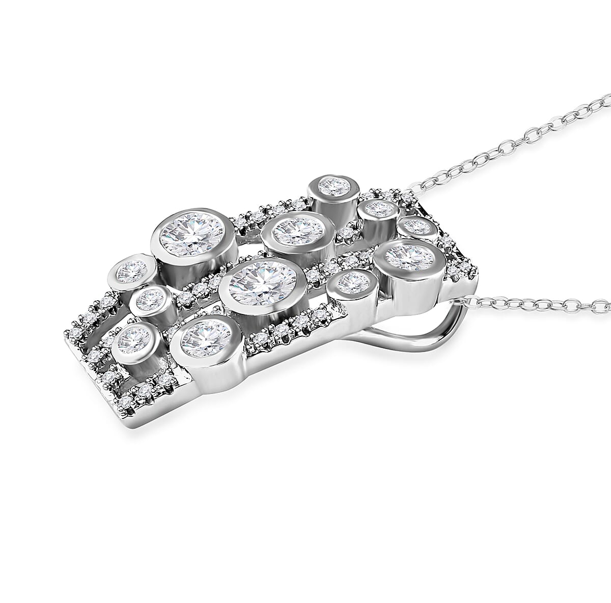 Moissanite Bubble Pendant Necklace 20 Inches in Platinum Over Sterling Silver 1.35 ctw image number 3