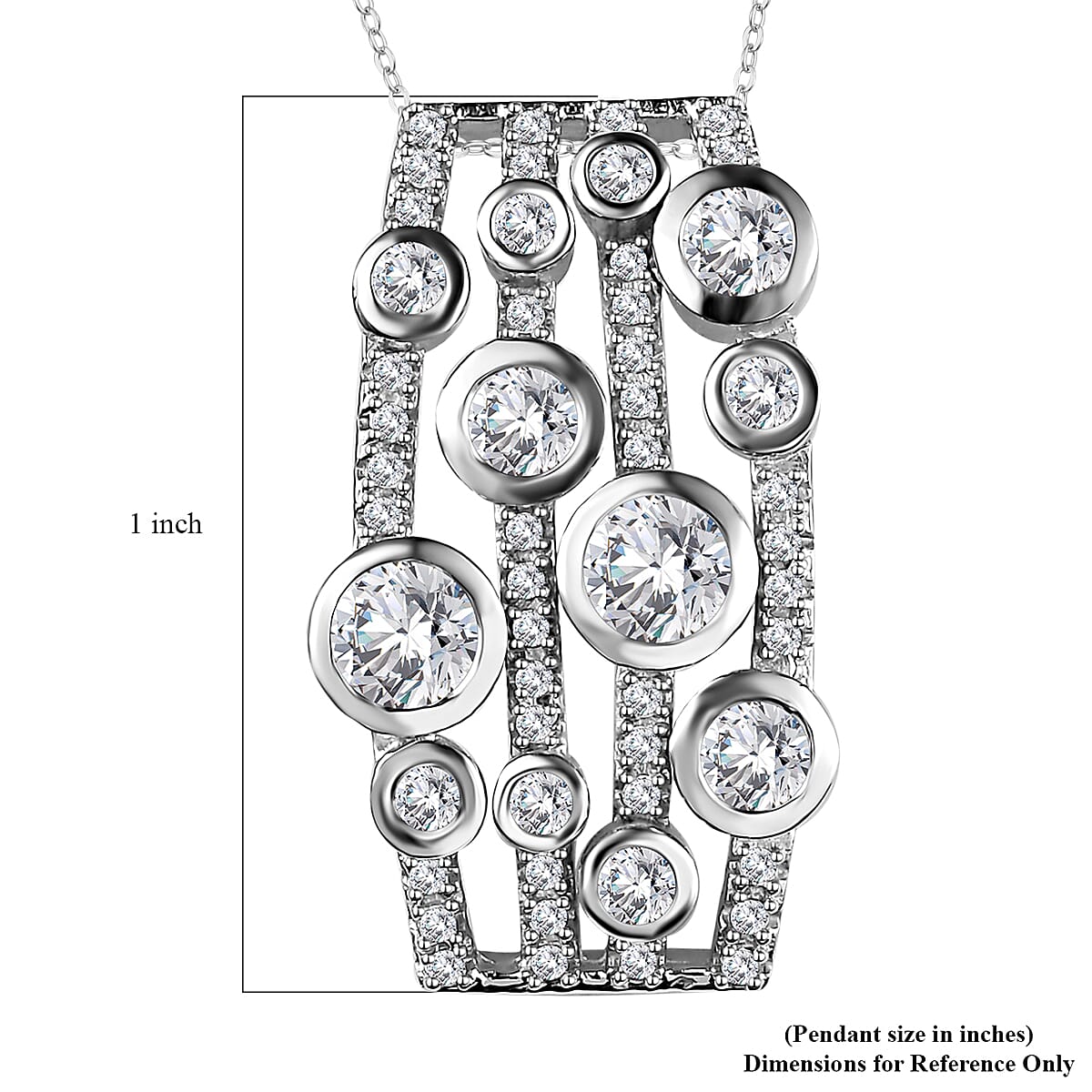 Moissanite Bubble Pendant Necklace 20 Inches in Platinum Over Sterling Silver 1.35 ctw