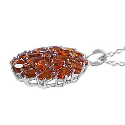 Santa Ana Madeira Citrine and Brown Zircon Floral Pendant Necklace 18 Inches in Platinum Over Sterling Silver 4.40 ctw