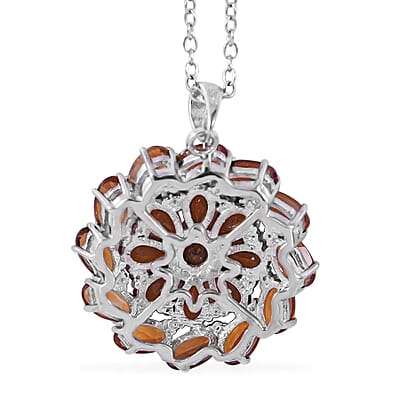 Santa Ana Madeira Citrine and Brown Zircon Floral Pendant Necklace 18 Inches in Platinum Over Sterling Silver 4.40 ctw