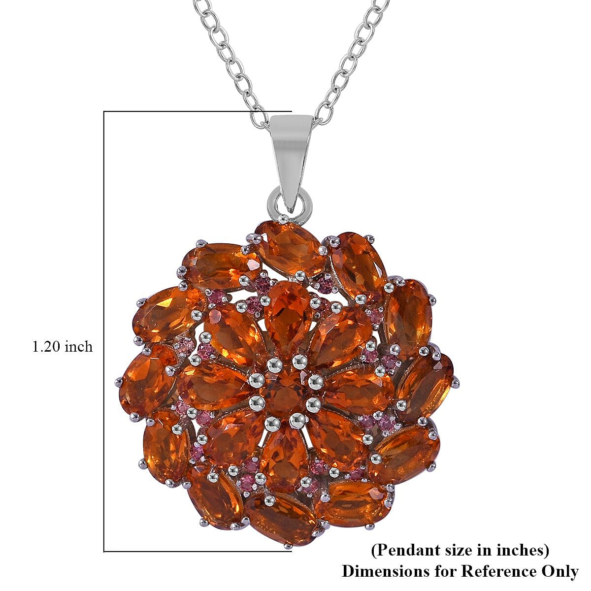 Santa Ana Madeira Citrine and Brown Zircon Floral Pendant Necklace 18 Inches in Platinum Over Sterling Silver 4.40 ctw