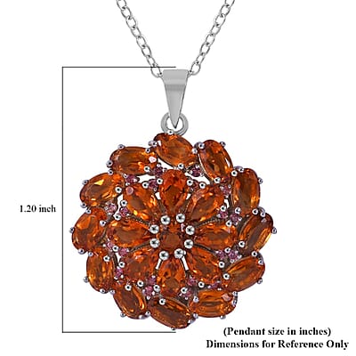 Santa Ana Madeira Citrine and Brown Zircon Floral Pendant Necklace 18 Inches in Platinum Over Sterling Silver 4.40 ctw
