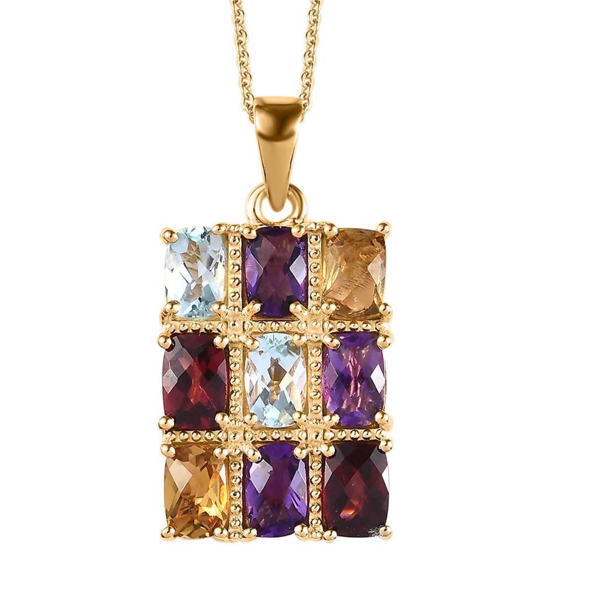 GP Royal Art Deco Collection Multi Gemstone Pendant Necklace 20 Inches in Vermeil Yellow Gold Over Sterling Silver 5.15 ctw image number 0