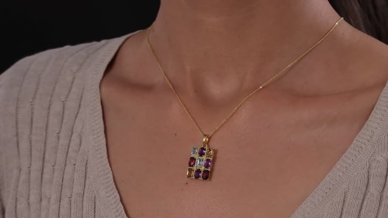 GP Royal Art Deco Collection Multi Gemstone 5.00 ctw Pendant Necklace in Vermeil Yellow Gold Over Sterling Silver 20 Inches