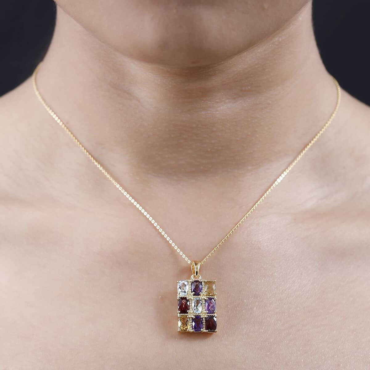 GP Royal Art Deco Collection Multi Gemstone Pendant Necklace 20 Inches in Vermeil Yellow Gold Over Sterling Silver 5.15 ctw image number 2
