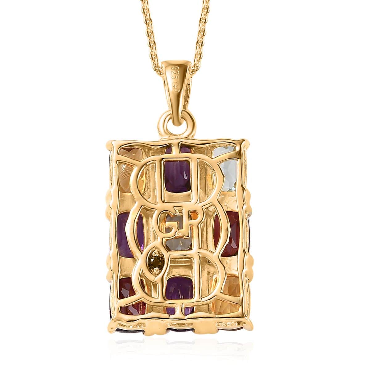 GP Royal Art Deco Collection Multi Gemstone Pendant Necklace 20 Inches in Vermeil Yellow Gold Over Sterling Silver 5.15 ctw image number 4