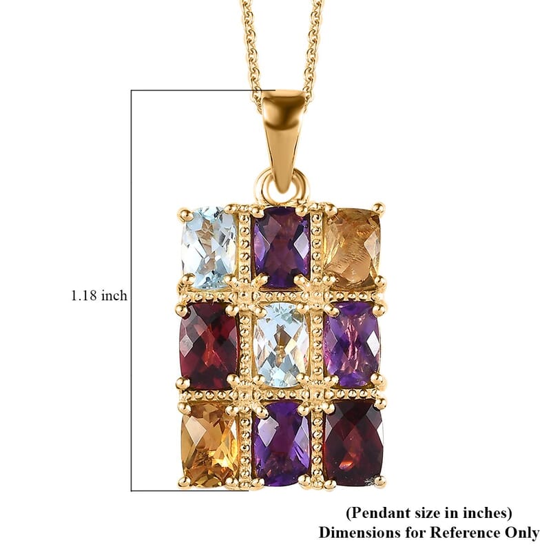 GP Royal Art Deco Collection Multi Gemstone 5.00 ctw Pendant Necklace in Vermeil Yellow Gold Over Sterling Silver 20 Inches