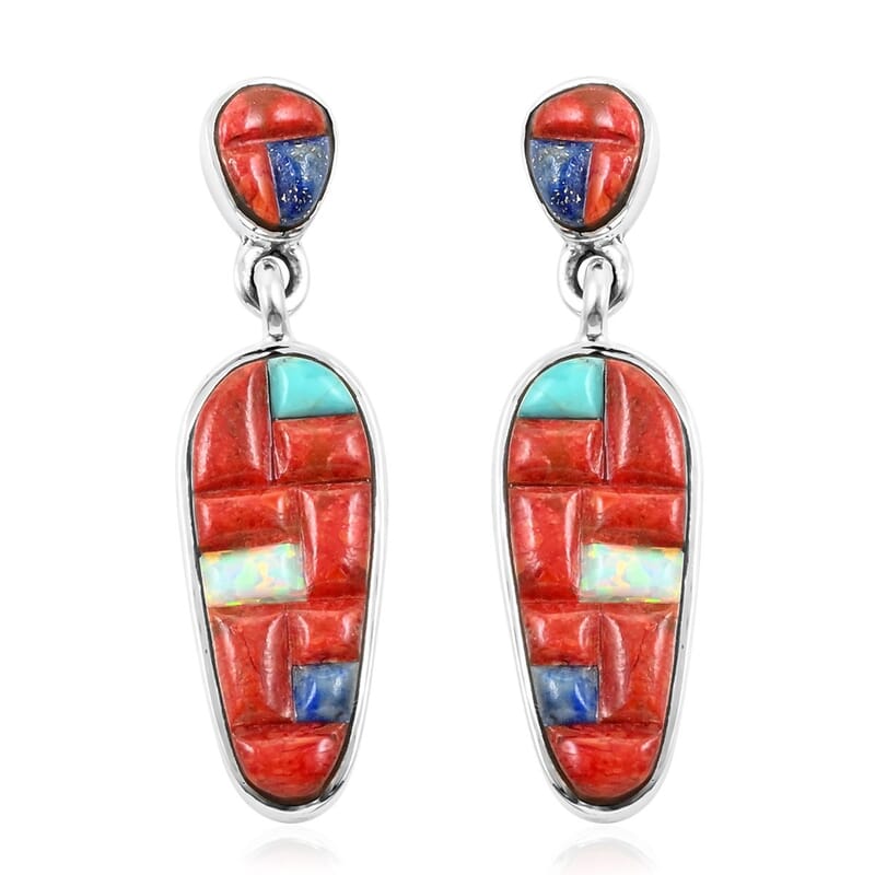 Santa Fe Style Multi Gemstone Earrings and Pendant in Sterling Silver 9.90 ctw