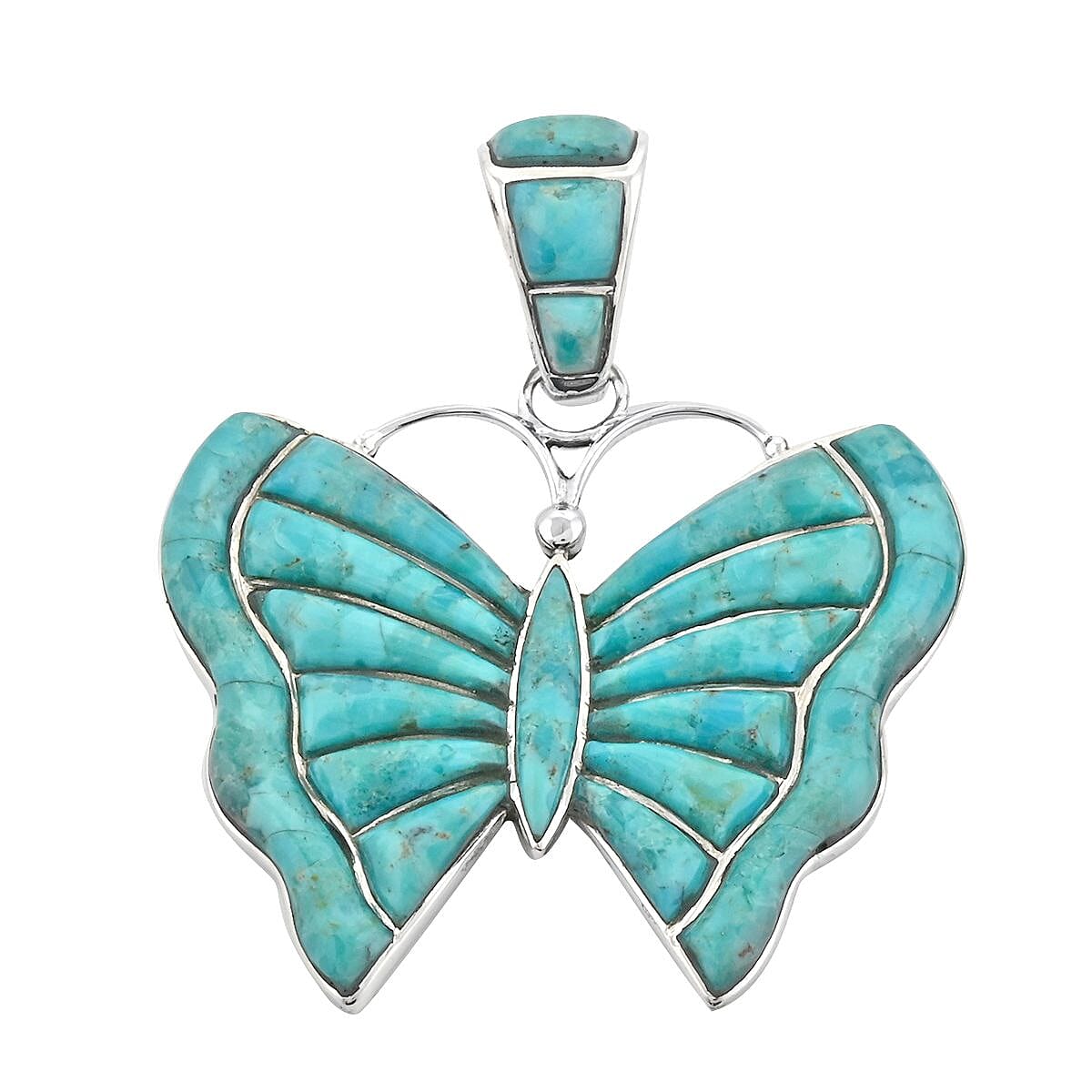 Santa Fe Style Kingman Turquoise Butterfly Earrings and Pendant in Sterling Silver 14.40 ctw image number 2