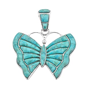 Santa Fe Style Kingman Turquoise Butterfly Earrings and Pendant in Sterling Silver 14.40 ctw