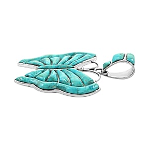 Santa Fe Style Kingman Turquoise Butterfly Earrings and Pendant in Sterling Silver 14.40 ctw