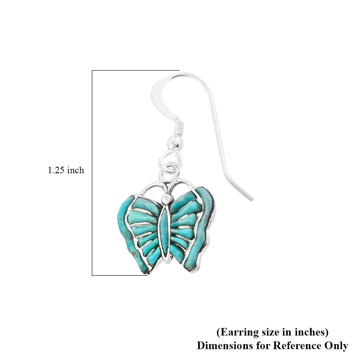 Santa Fe Style Kingman Turquoise Butterfly Earrings and Pendant in Sterling Silver 14.40 ctw image number 7