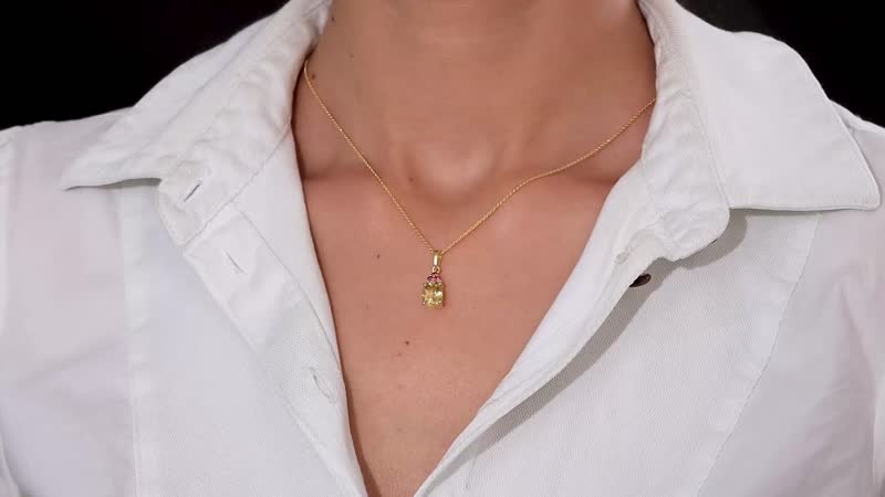 Premium Brazilian Heliodor and Premium Ouro Fino Rubellite Pendant Necklace 20 Inches in Vermeil Yellow Gold Over Sterling Silver 1.65 ctw