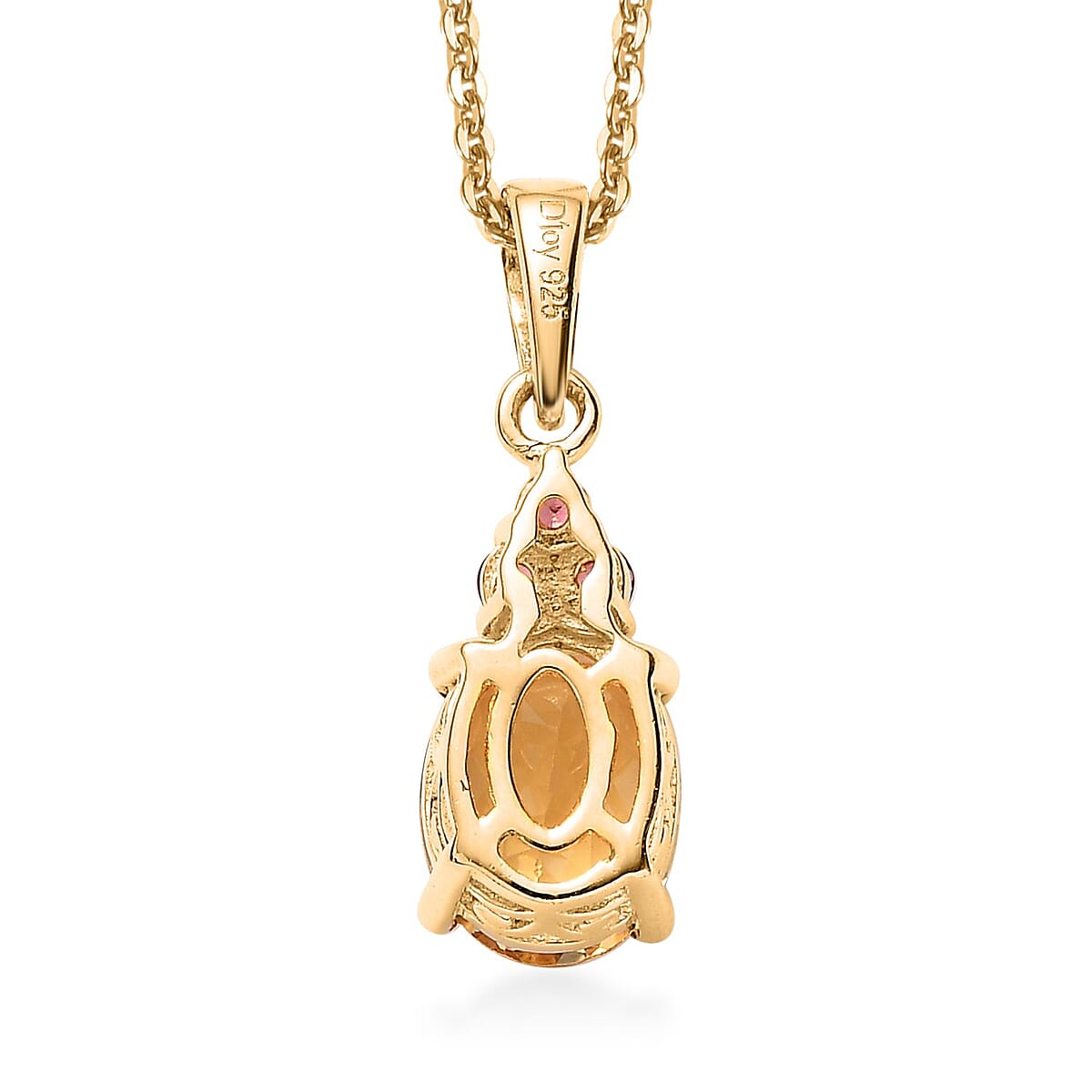 Premium Brazilian Heliodor and Premium Ouro Fino Rubellite Pendant Necklace 20 Inches in Vermeil Yellow Gold Over Sterling Silver 1.65 ctw image number 4