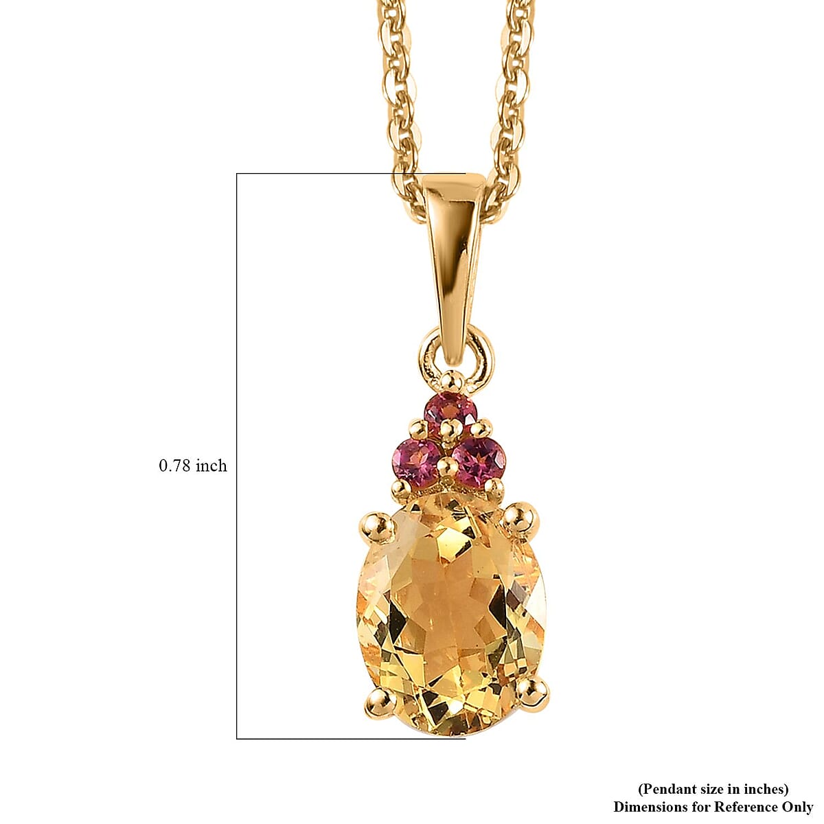 Premium Brazilian Heliodor and Premium Ouro Fino Rubellite Pendant Necklace 20 Inches in Vermeil Yellow Gold Over Sterling Silver 1.65 ctw image number 6