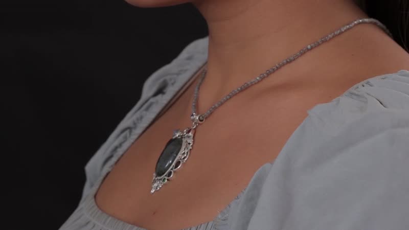 Malagasy Labradorite and Multi Gemstone Pendant with Beaded Necklace 20 Inches in Platinum Over Sterling Silver 93.85 ctw
