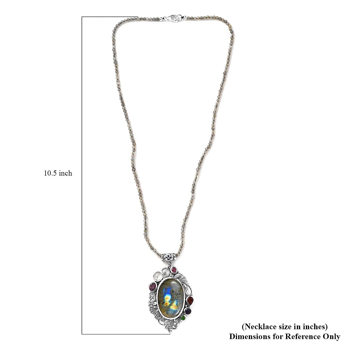 Malagasy Labradorite and Multi Gemstone Pendant with Beaded Necklace 20 Inches in Platinum Over Sterling Silver 93.85 ctw image number 6