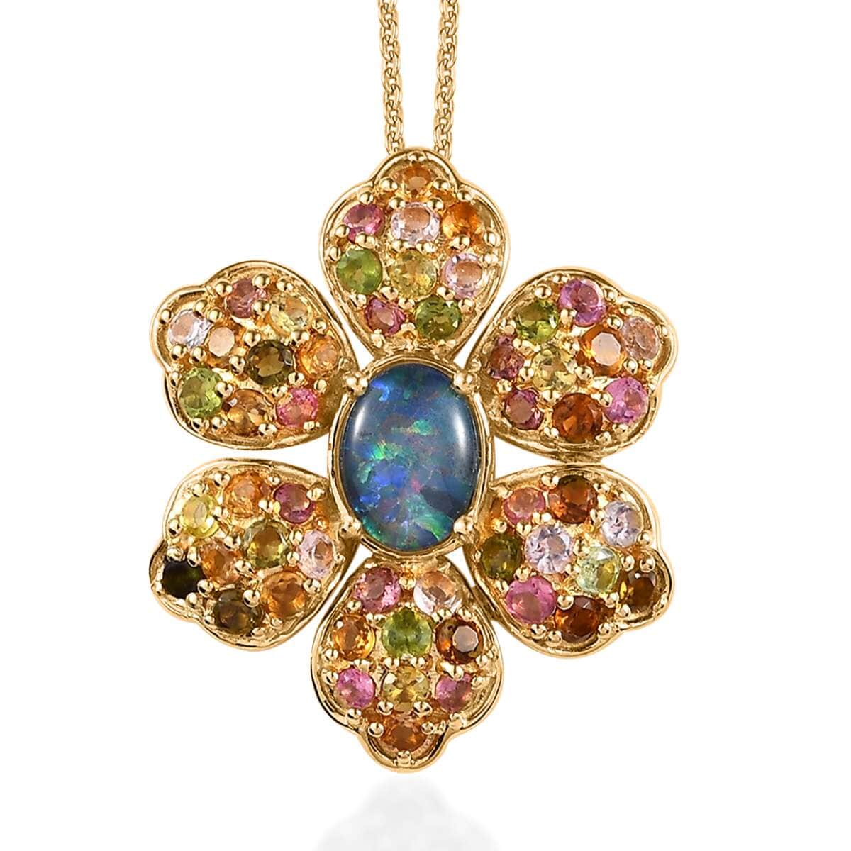 GP Italian Garden Collection Premium Boulder Opal Triplet and Multi-Tourmaline Floral Pendant Necklace 20 Inches in Vermeil Yellow Gold Over Sterling Silver 3.00 ctw image number 0