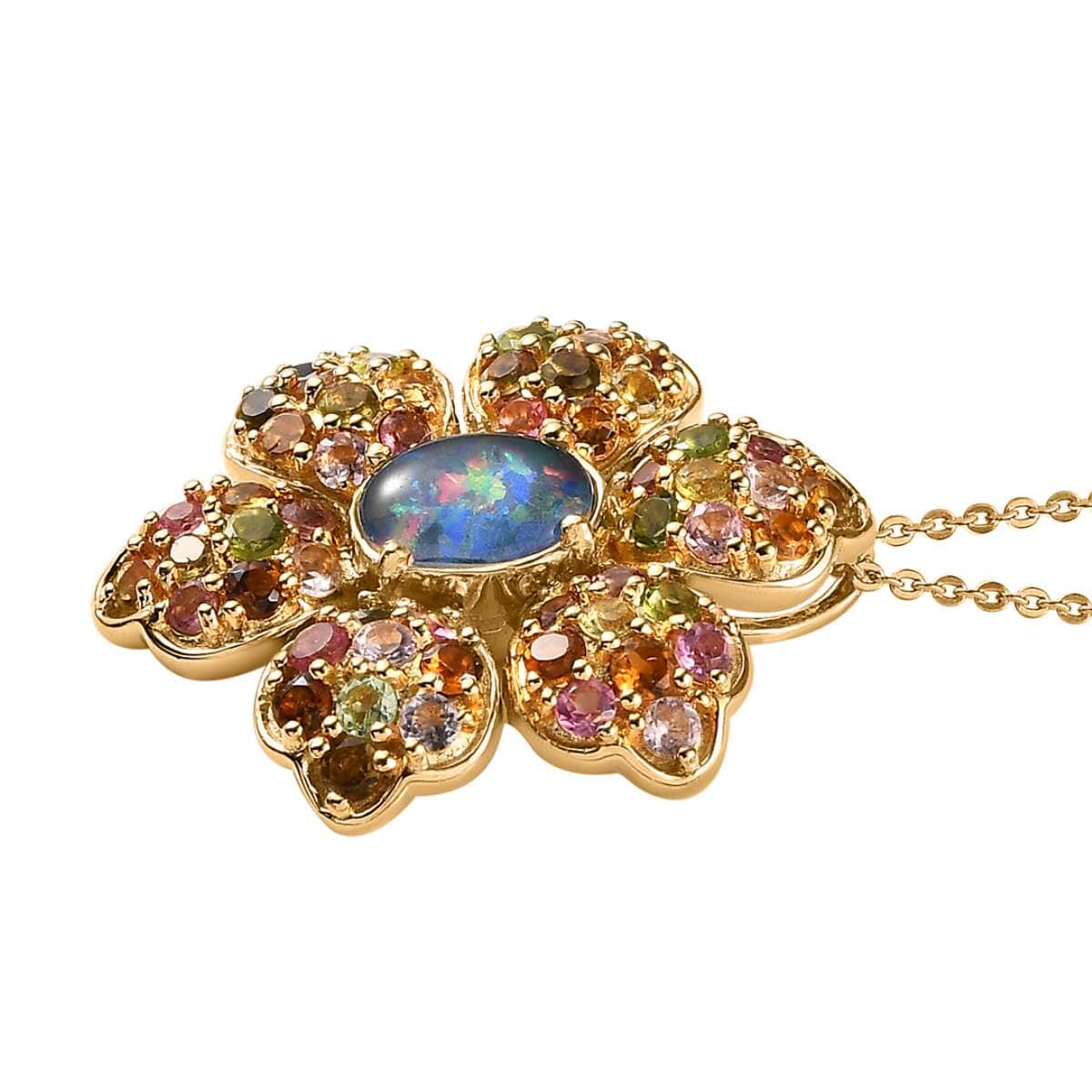 GP Italian Garden Collection Premium Boulder Opal Triplet and Multi-Tourmaline Floral Pendant Necklace 20 Inches in Vermeil Yellow Gold Over Sterling Silver 3.00 ctw image number 3