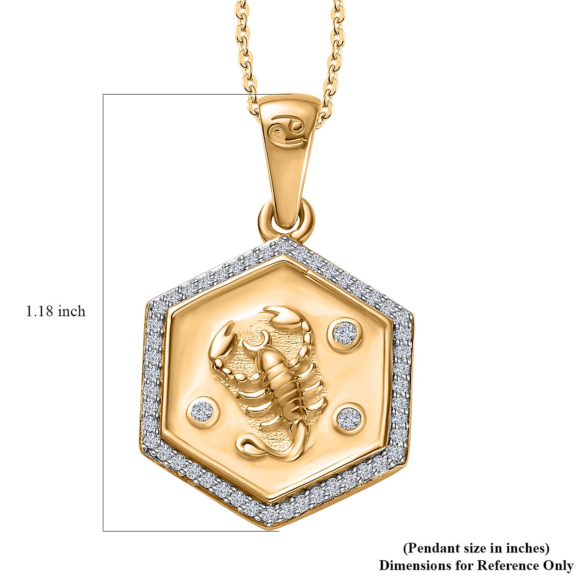 Moissanite Scorpio Zodiac Medallion Pendant Necklace 20 Inches in Vermeil Yellow Gold Over Sterling Silver 0.50 ctw