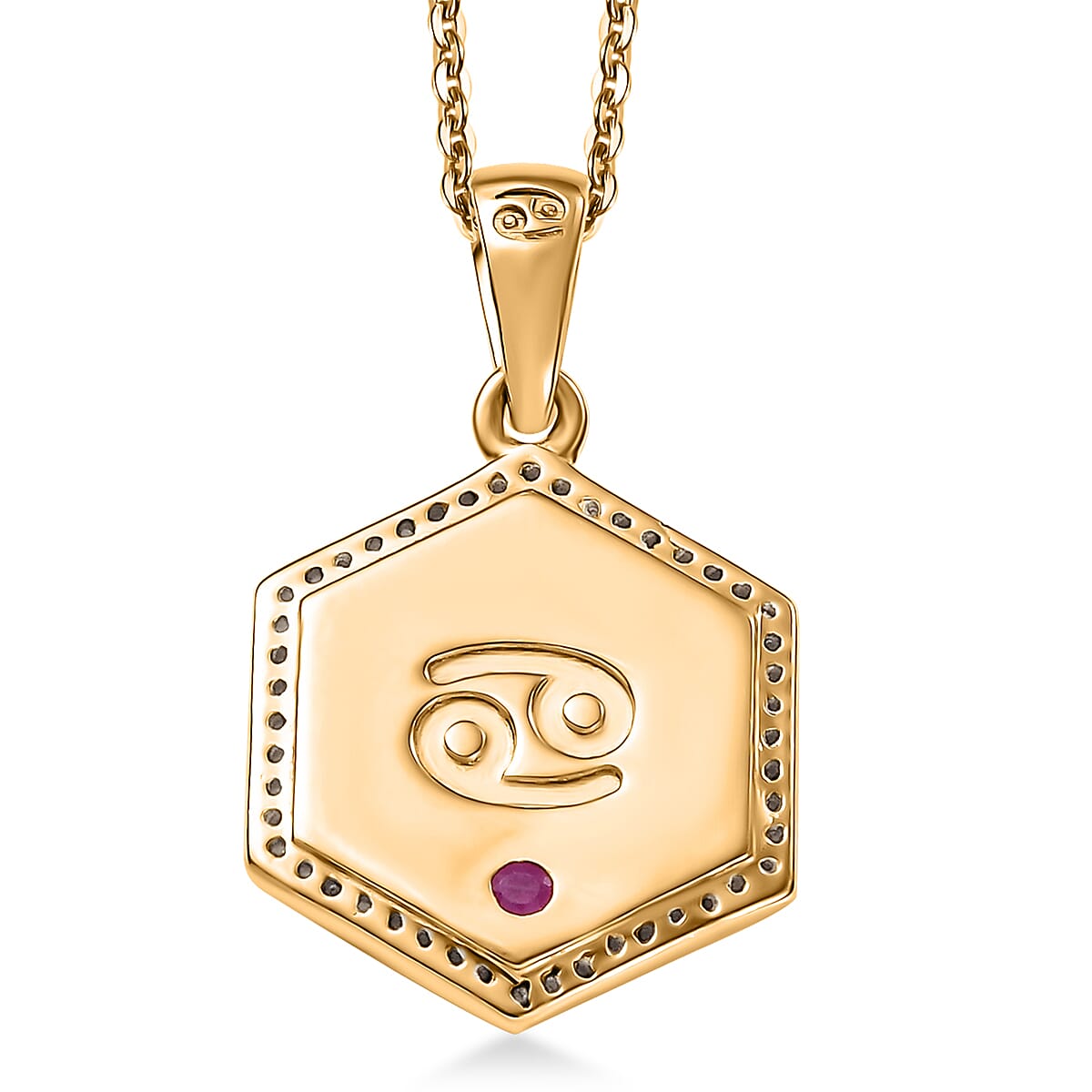 Niassa Ruby (FF) and Moissanite 0.40 ctw Medallion Pendant Necklace in Vermeil Yellow Gold Over Sterling Silver 20 Inches