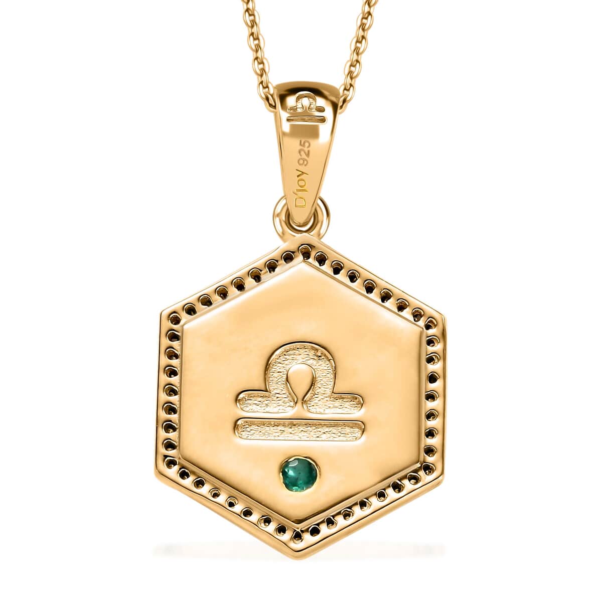 Brazilian Emerald and Moissanite 0.40 ctw Medallion Pendant Necklace in Vermeil Yellow Gold Over Sterling Silver 20 Inches image number 4