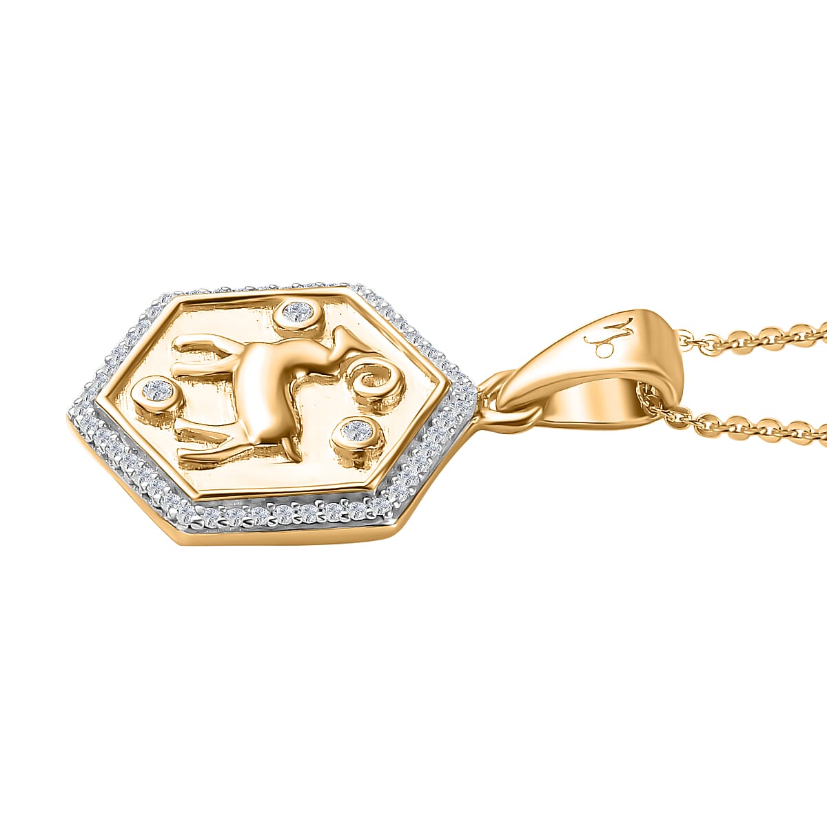 Moissanite Aries Zodiac Medallion Pendant Necklace 20 Inches in Vermeil Yellow Gold Over Sterling Silver 0.50 ctw image number 3