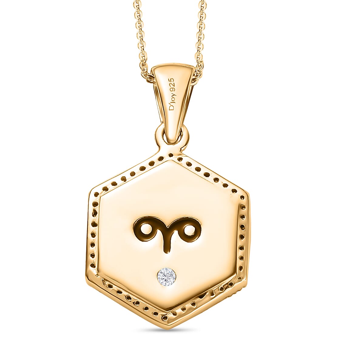 Moissanite Aries Zodiac Medallion Pendant Necklace 20 Inches in Vermeil Yellow Gold Over Sterling Silver 0.50 ctw image number 4