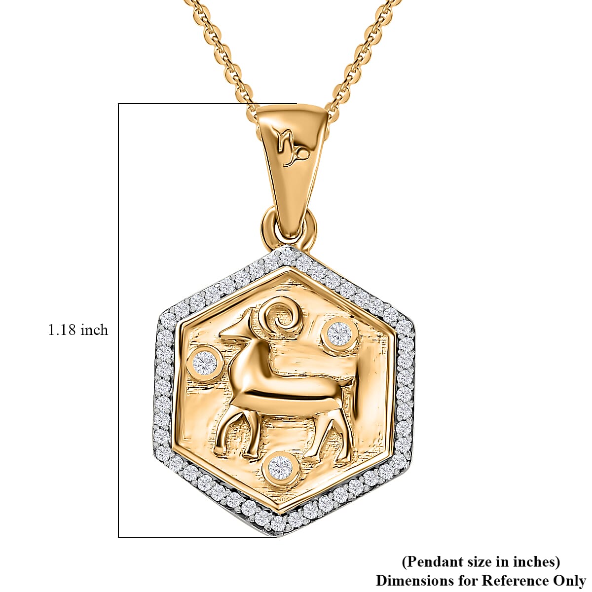 Moissanite Aries Zodiac Medallion Pendant Necklace 20 Inches in Vermeil Yellow Gold Over Sterling Silver 0.50 ctw image number 6