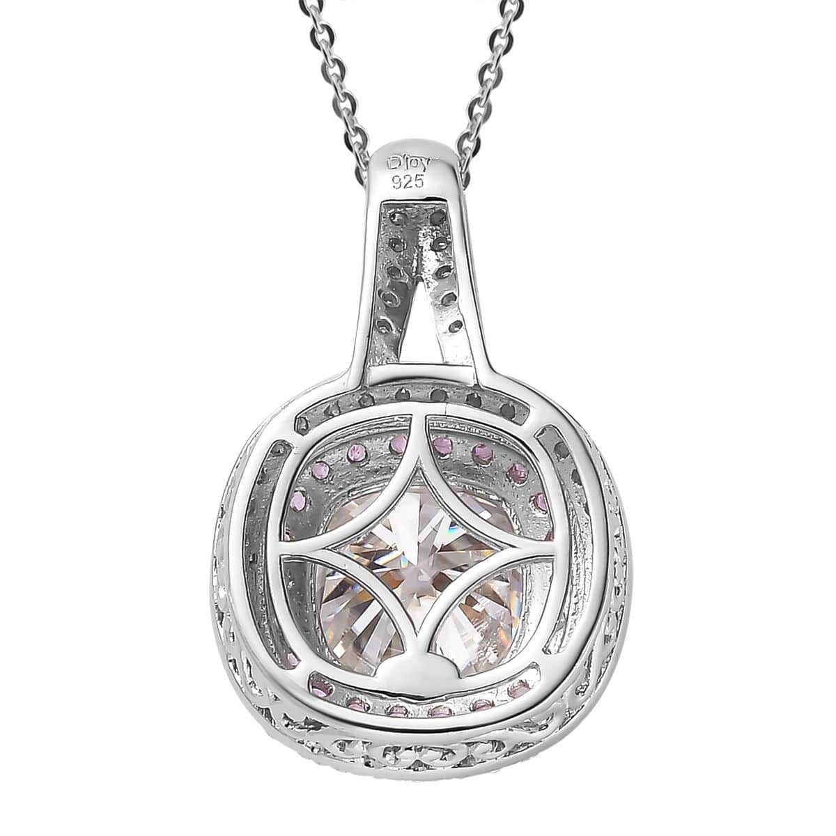 Moissanite and Madagascar Pink Sapphire Double Halo Pendant Necklace 20 Inches in Platinum Over Sterling Silver 3.50 ctw image number 4