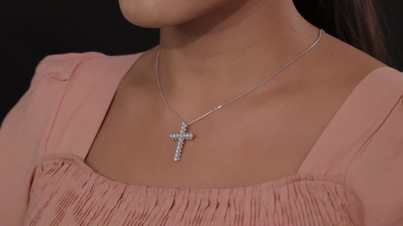 Moissanite Cross Pendant Necklace (20 Inches) in Platinum Over Sterling Silver 1.40 ctw