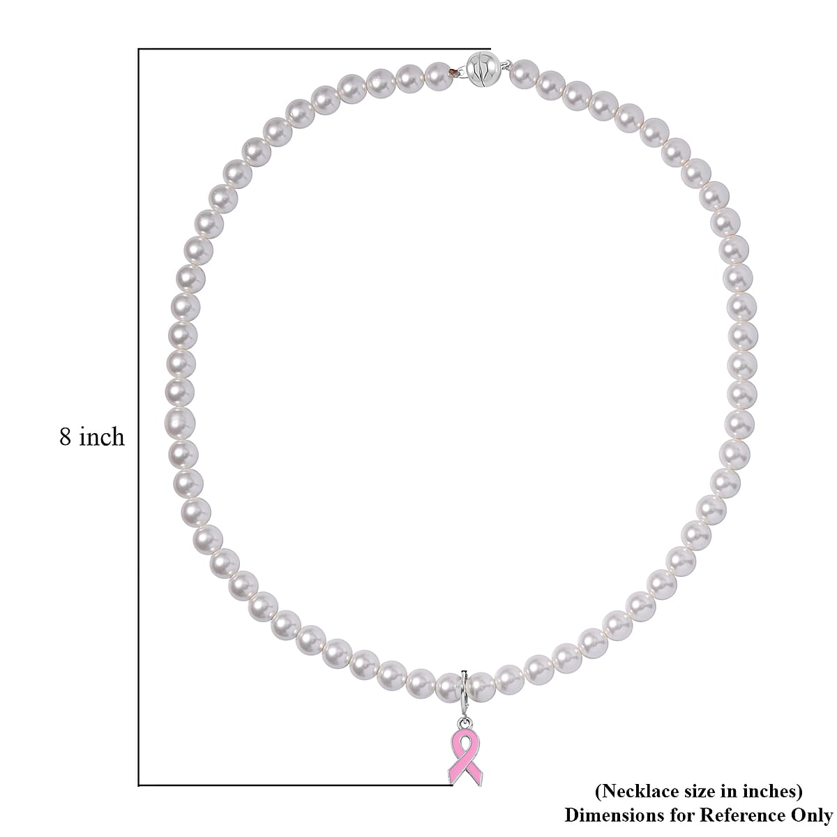 Pink Enameled Pendant with White Shell Pearl Necklace 20 Inches in Silvertone 210.00 ctw image number 5