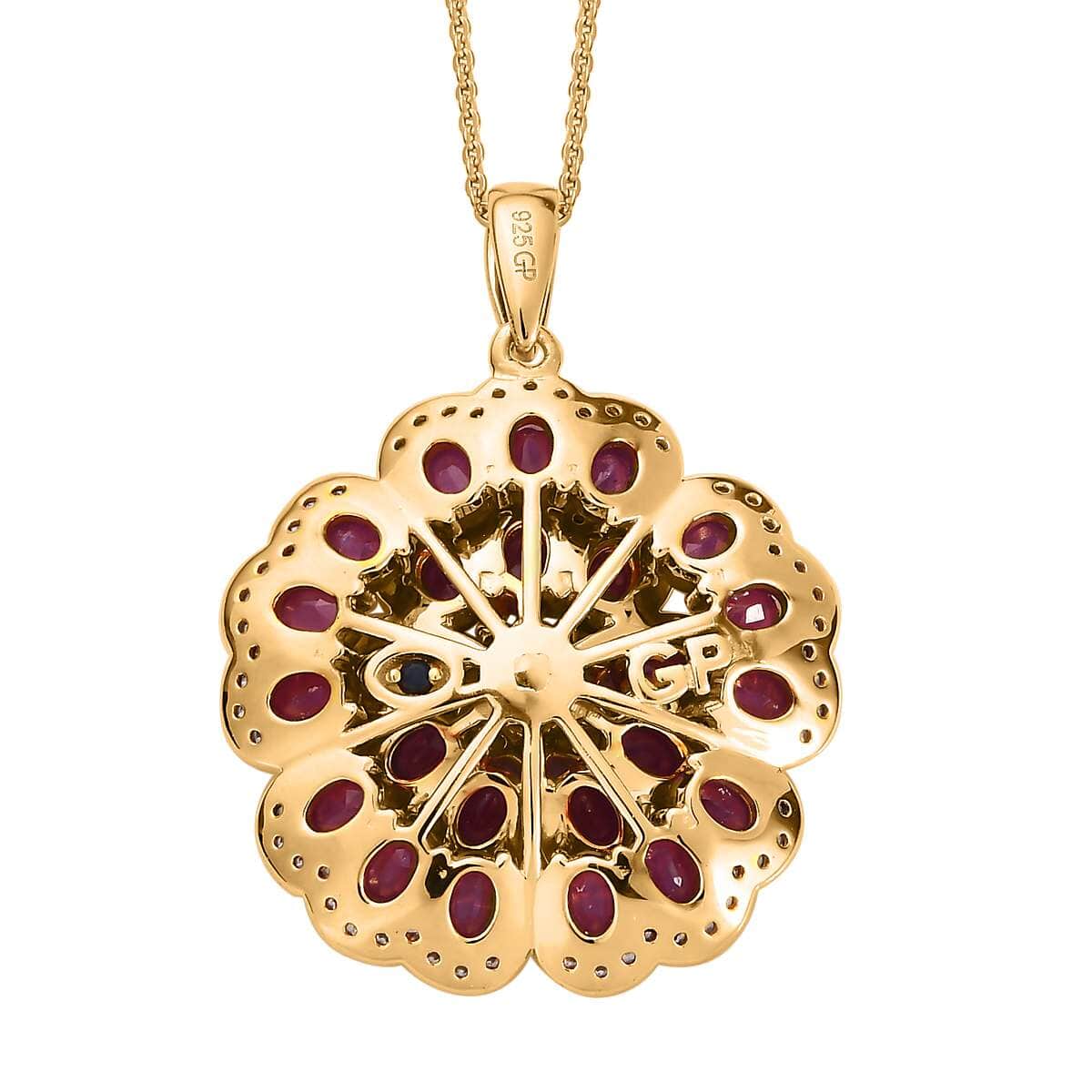 GP Italian Garden Collection Niassa Ruby (FF) and White Zircon Floral Pendant Necklace 20 Inches in Vermeil Yellow Gold Over Sterling Silver 6.80 ctw image number 4