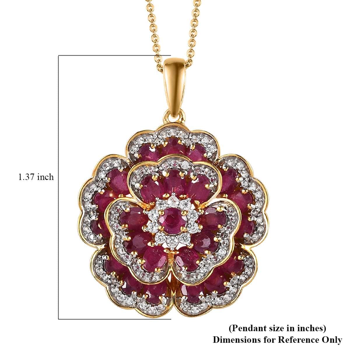 GP Italian Garden Collection Niassa Ruby (FF) and White Zircon Floral Pendant Necklace 20 Inches in Vermeil Yellow Gold Over Sterling Silver 6.80 ctw image number 6