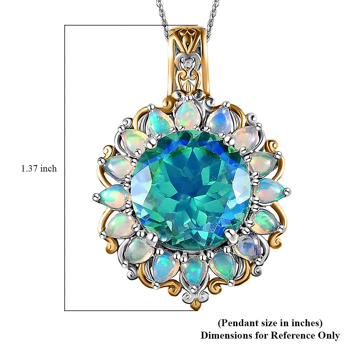 Peacock Quartz (Triplet) and Ethiopian Welo Opal Halo Pendant Necklace 20 Inches in Vermeil YG and Platinum Over Sterling Silver 13.70 ctw image number 6