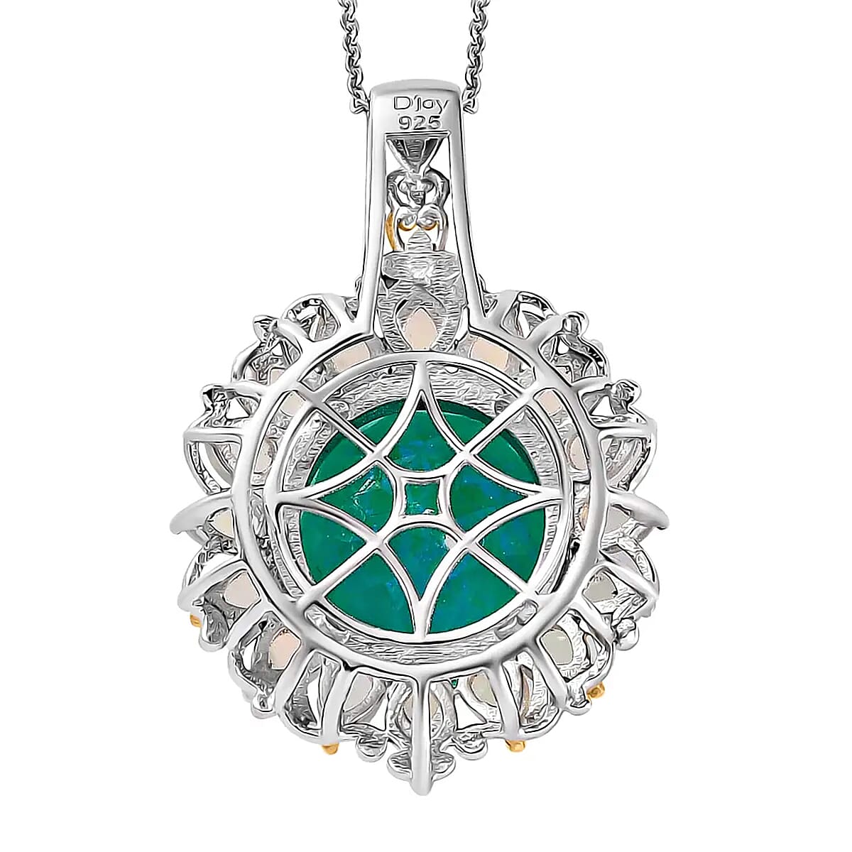 Peacock Quartz (Triplet) and Ethiopian Welo Opal Halo Pendant Necklace 20 Inches in Vermeil YG and Platinum Over Sterling Silver 13.70 ctw image number 8