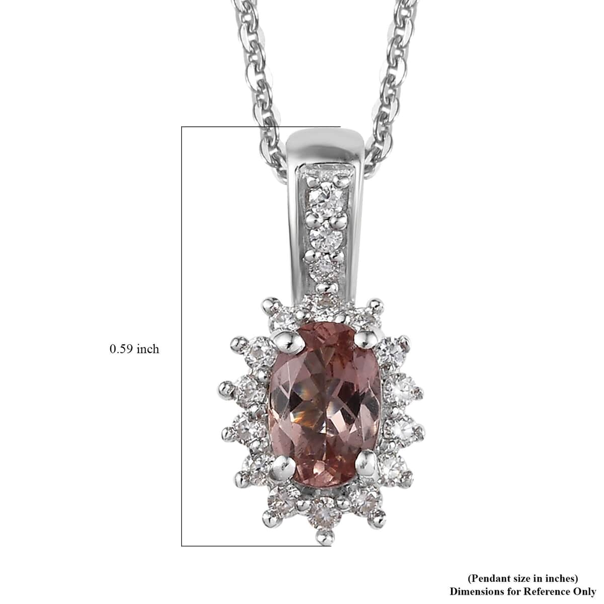 Blush Apatite and Moissanite Sunburst Pendant Necklace 20 Inches in Platinum Over Sterling Silver 0.65 ctw image number 6