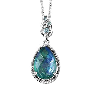 Peacock Quartz (Triplet) and Mint Apatite Pendant Necklace 20 Inches in Platinum Over Sterling Silver 3.50 ctw