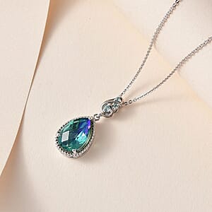Peacock Quartz (Triplet) and Mint Apatite Pendant Necklace 20 Inches in Platinum Over Sterling Silver 3.50 ctw