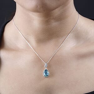 Peacock Quartz (Triplet) and Mint Apatite Pendant Necklace 20 Inches in Platinum Over Sterling Silver 3.50 ctw