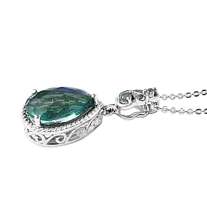 Peacock Quartz (Triplet) and Mint Apatite Pendant Necklace 20 Inches in Platinum Over Sterling Silver 3.50 ctw