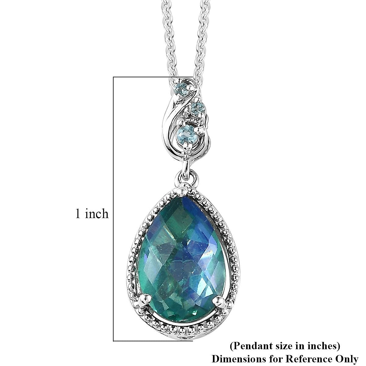 Peacock Quartz (Triplet) and Mint Apatite Pendant Necklace 20 Inches in Platinum Over Sterling Silver 3.50 ctw