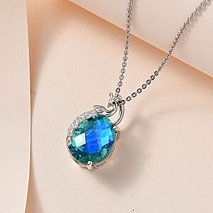 Peacock Quartz (Triplet) Peacock Pendant Necklace 20 Inches in Platinum Over Sterling Silver 5.50 ctw