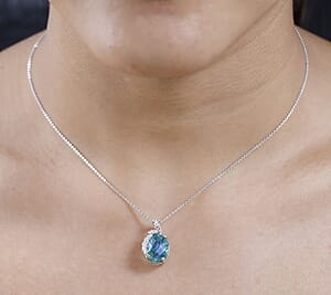 Peacock Quartz (Triplet) Peacock Pendant Necklace 20 Inches in Platinum Over Sterling Silver 5.50 ctw