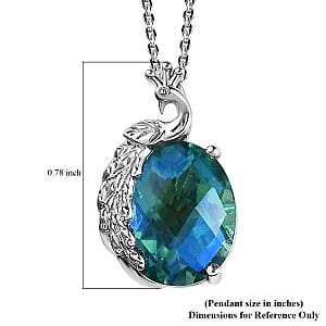 Peacock Quartz (Triplet) Peacock Pendant Necklace 20 Inches in Platinum Over Sterling Silver 5.50 ctw