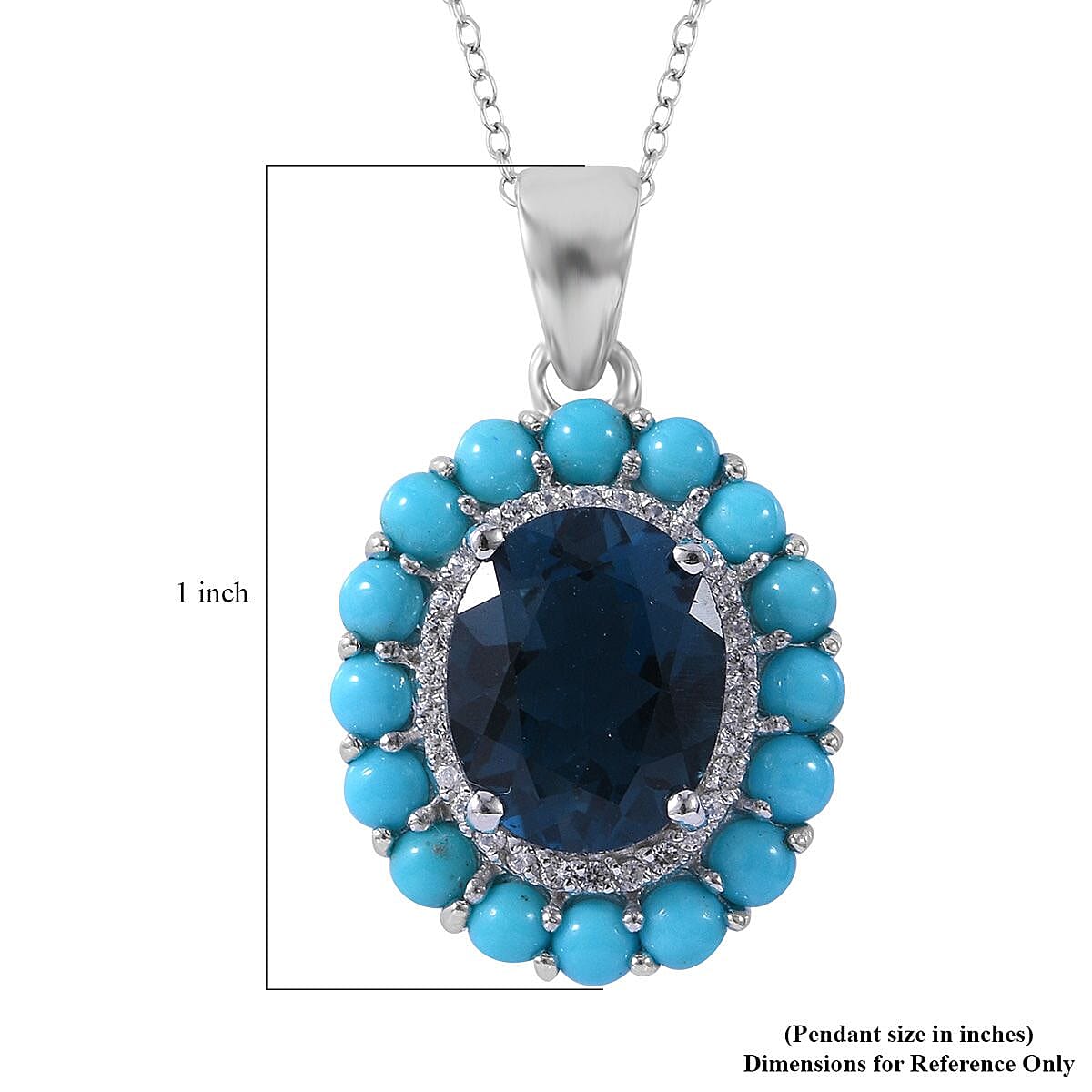 London Blue Topaz and Multi Gemstone Double Halo Pendant Necklace 18 Inches in Platinum Over Sterling Silver 6.15 ctw