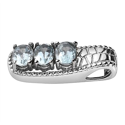 Sky Blue Topaz Jewelry Set of Bangle Bracelet, 3 Stone Ring, Pendant and Stud Earrings, Stainless Steel Jewelry Set, Gifts For Her 8.25 ctw